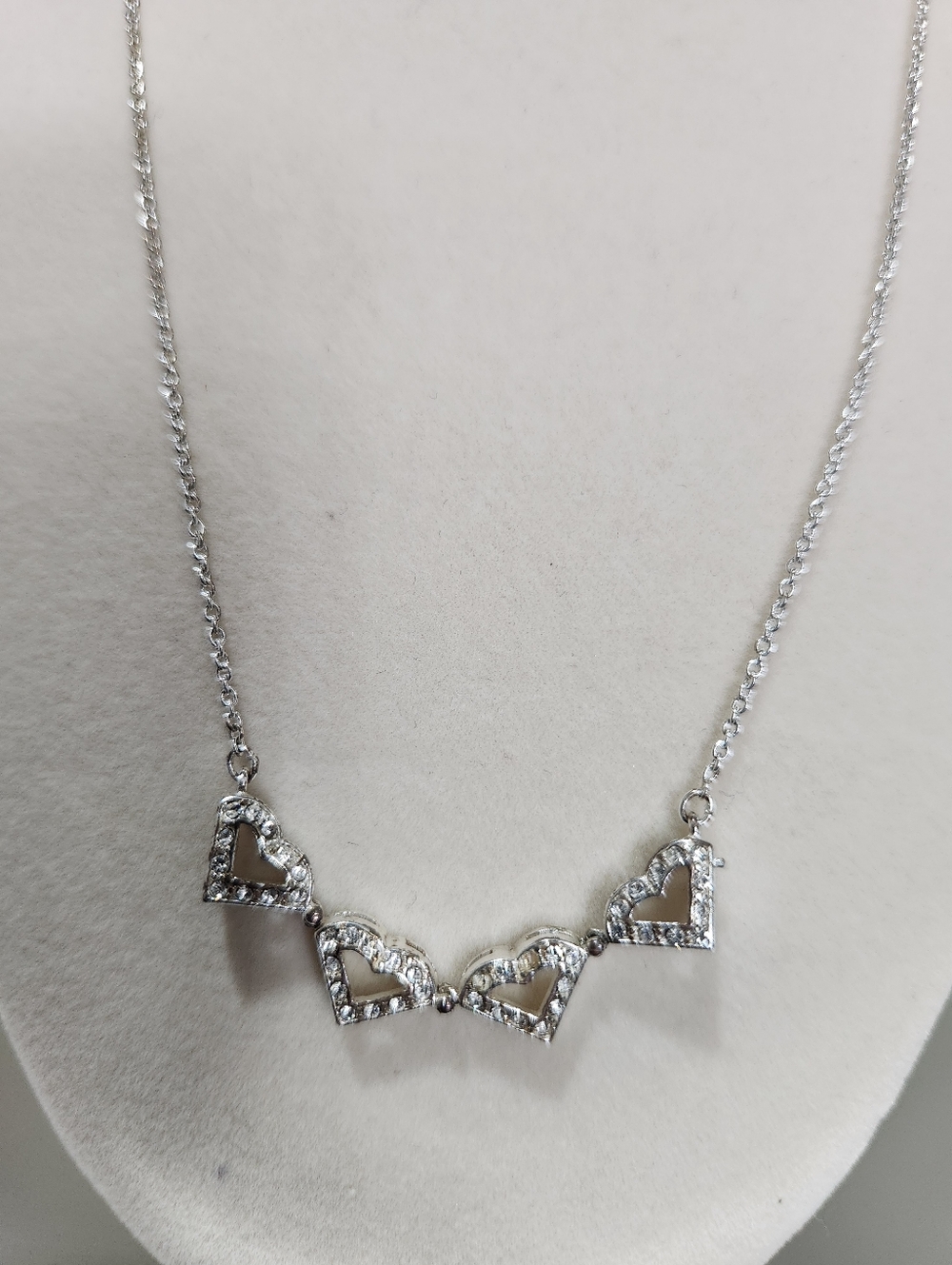 Premier Designs Silvertone Convertible Quad Rhinestone Heart  Necklace - Picture 3 of 6
